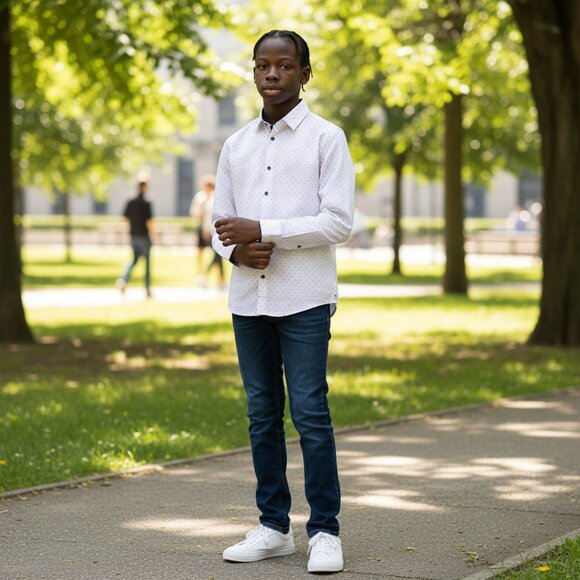 CityLife Chemise blanche à points de couleurs garçon taille 12 - Picture 1 of 6